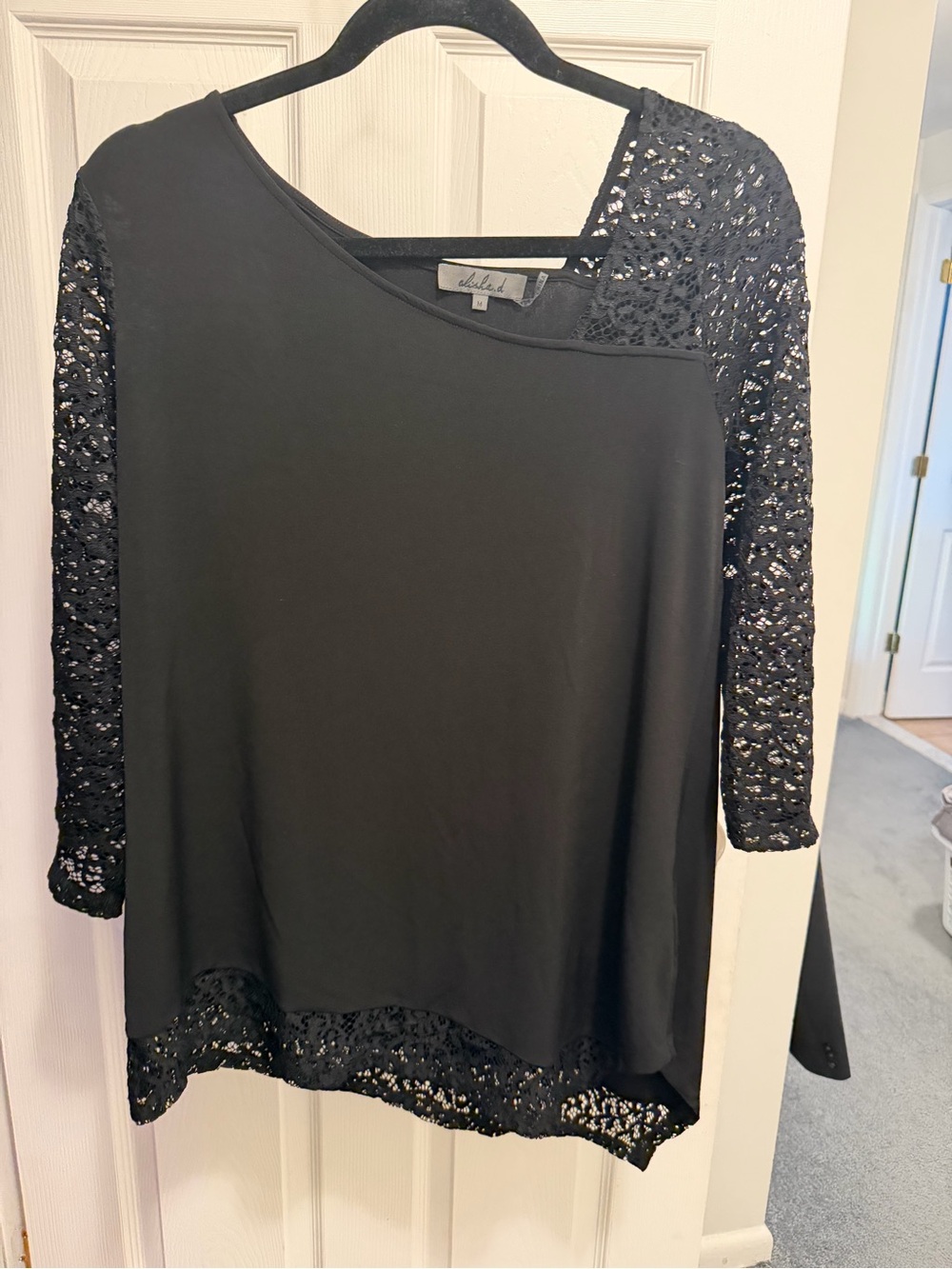 Black Lace Sleeve Women's Top